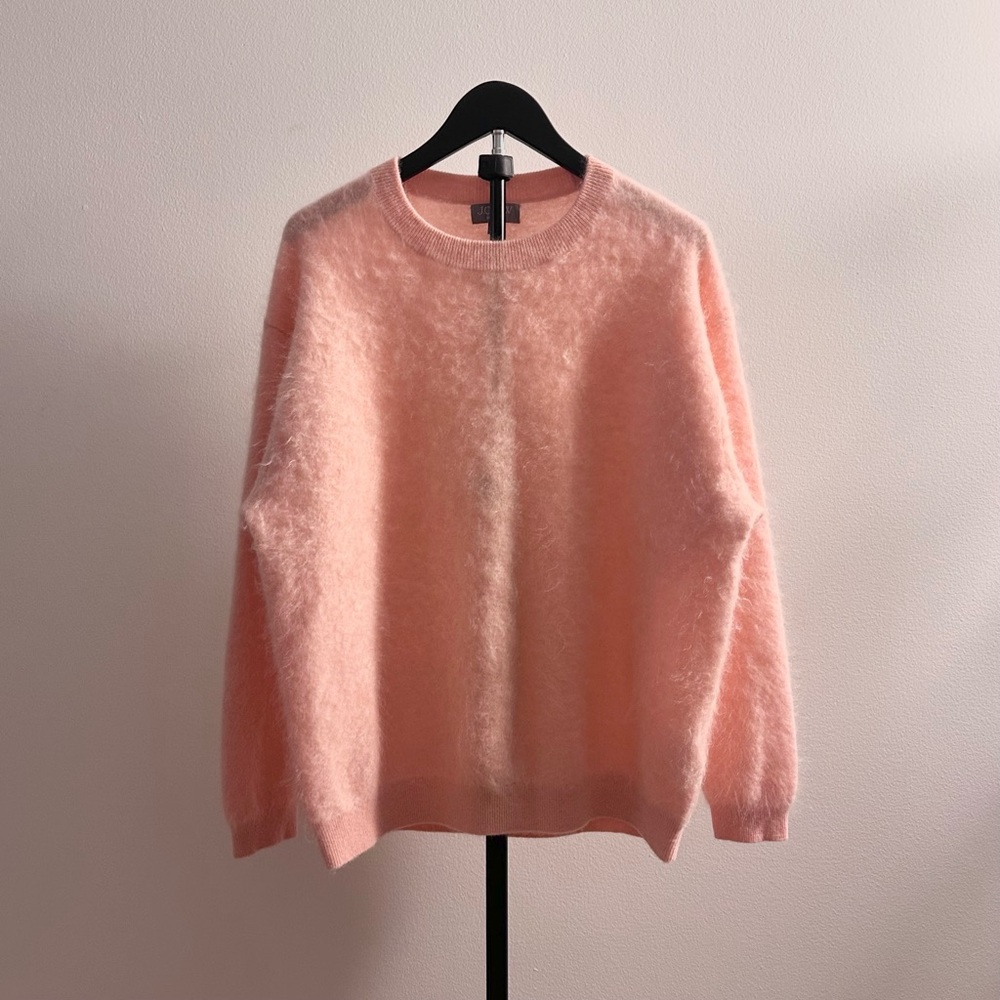 J Crew Brushed Cashmere Fuzzy Light Pink Oversized Crew Neck Sweater Size S